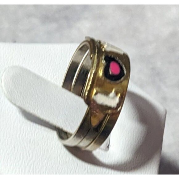 Coquette Gold Tone Enamel Filled Love Ring Size 8 - Picture 9 of 14